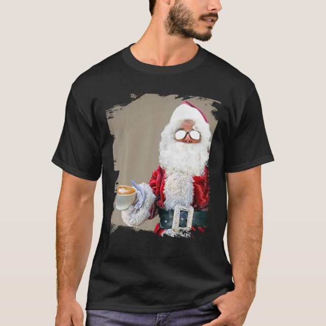 Camiseta Santa Drinking Coffee Christmas Funny (Frente)