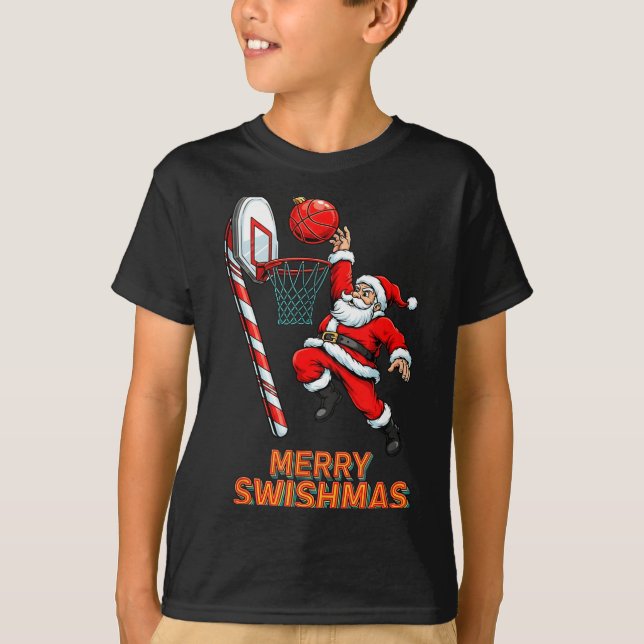 Camiseta Santa Dunking Merry Swishmas Basketball Christmas  (Frente)