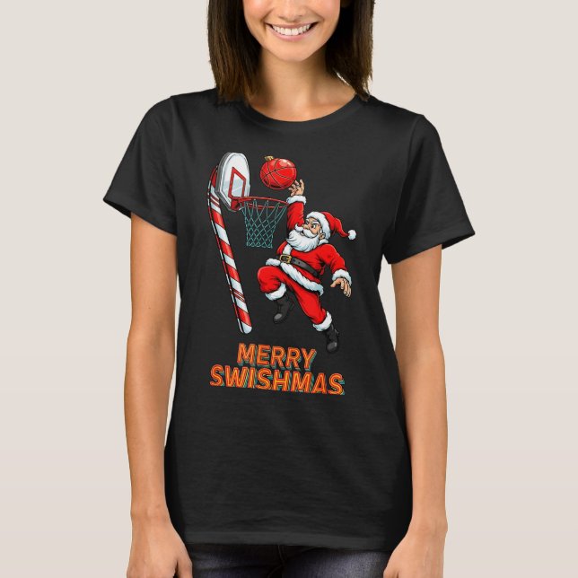 Camiseta Santa Dunking Merry Swishmas Basketball Christmas  (Frente)