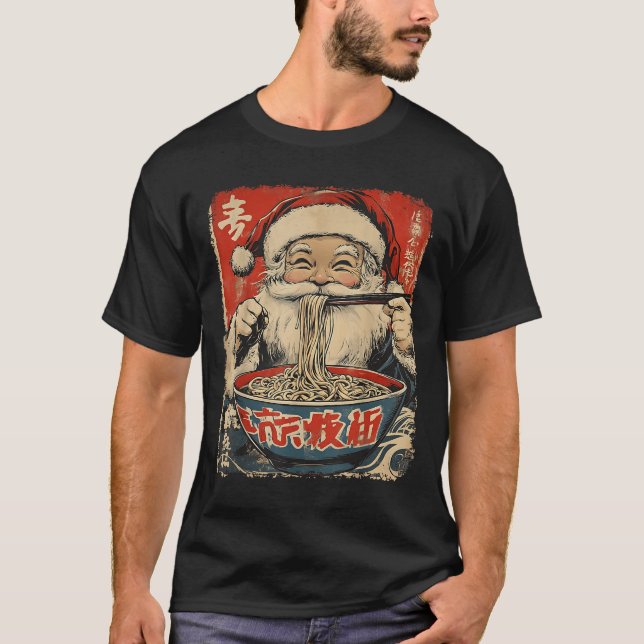 Camiseta Santa Eating Ramen Noodles Ukiyo-e Insred Christma (Frente)