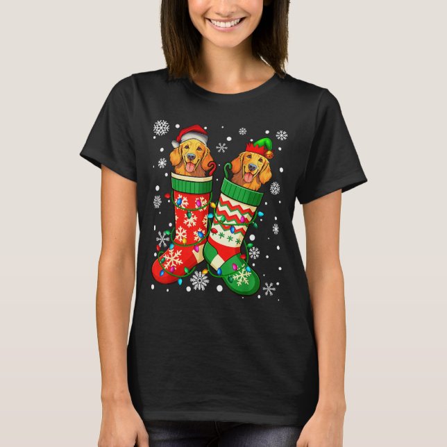 Camiseta Santa Elf Golden Retriever Dog In Christmas Socks  (Frente)