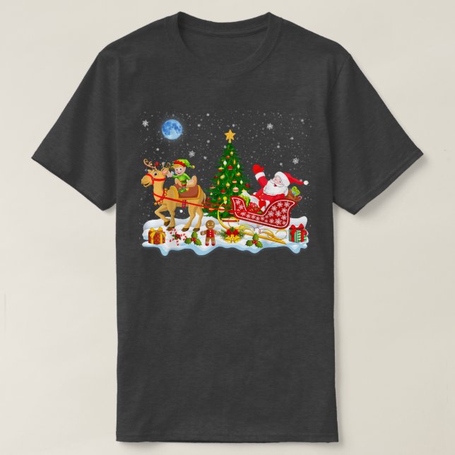 Camiseta Santa ELF Riding Reindeer Camel Sleigh Xmas Alpaca (Frente do Design)
