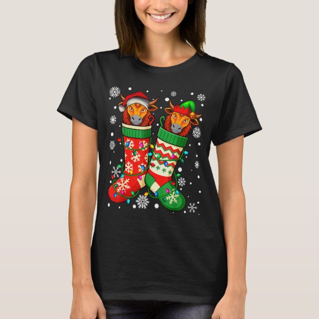 Camiseta Santa Elf Yak Animal In Christmas Socks Men Women  (Frente)