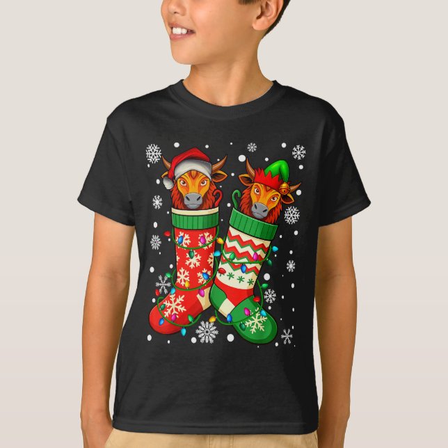 Camiseta Santa Elf Yak Animal In Christmas Socks Men Women  (Frente)