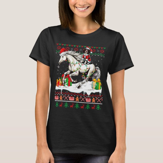 Camiseta Santa English Springer Spaniel Riding Horse Xmas S (Frente)