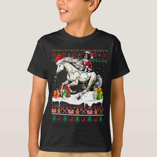 Camiseta Santa English Springer Spaniel Riding Horse Xmas S (Frente)