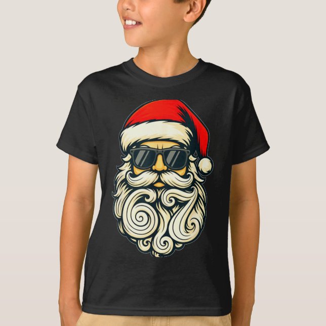 Camiseta Santa Face Retro Sungles 6 7 Christmas 67 Santa Si (Frente)