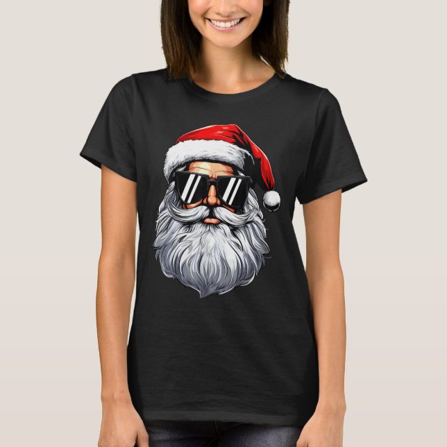 Camiseta Santa Face Retro Sungles Christmas Shirts For Mens (Frente)