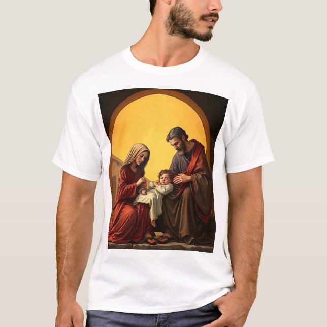 Camiseta Santa Família Jesus Maria e José Homens Tee (Frente)