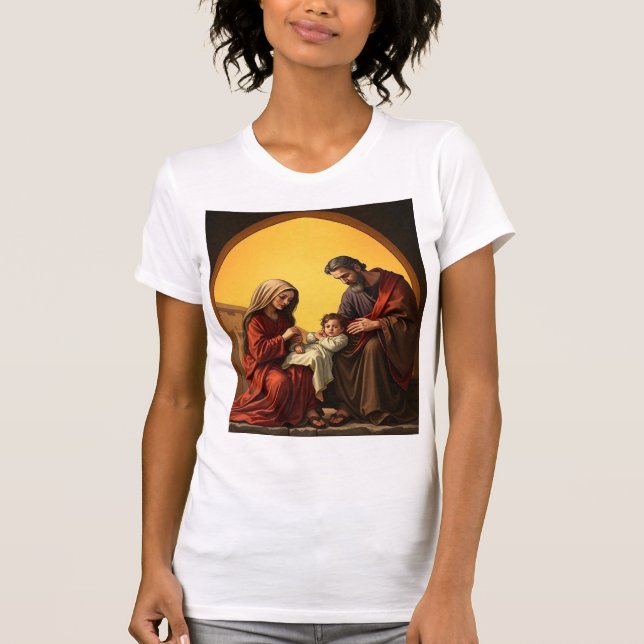 Camiseta Santa Família Jesus Maria e Joseph Mulheres Tee (Frente)
