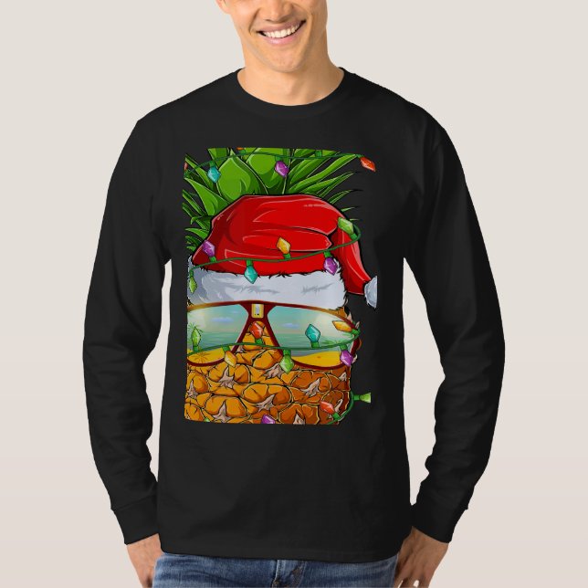 Camiseta Santa Fat Pineapple Glasses Xmas Lights Pineapple  (Frente)