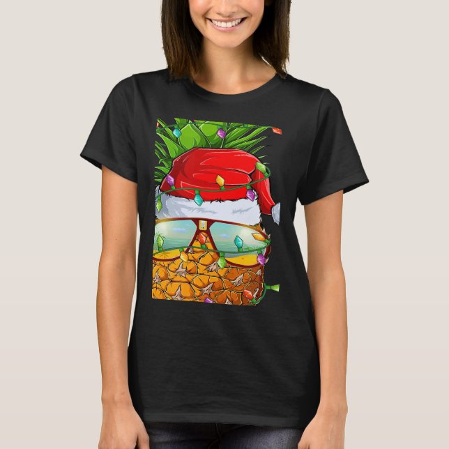 Camiseta Santa Fat Pineapple Glasses Xmas Lights Pineapple  (Frente)