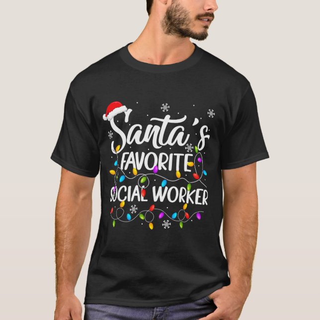 Camiseta Santa Favorite Social Worker Christmas Lights Fami (Frente)