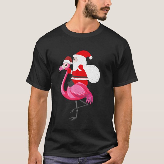 Camiseta Santa Flamingo Floatie Funny Christmas July Summer (Frente)