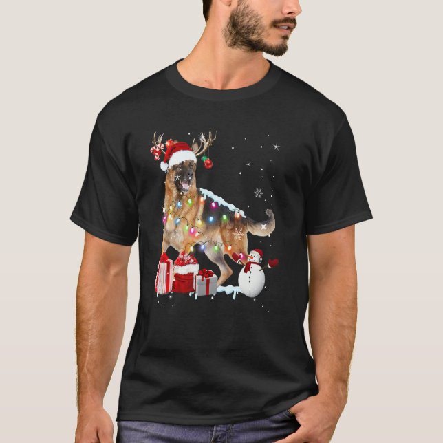 Camiseta Santa German Shepherd Reindeer Christmas Lights  X (Frente)