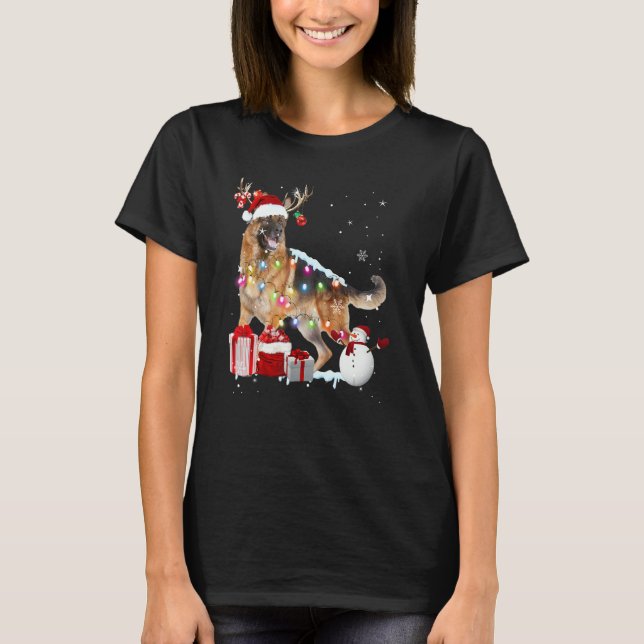 Camiseta Santa German Shepherd Reindeer Christmas Lights  X (Frente)