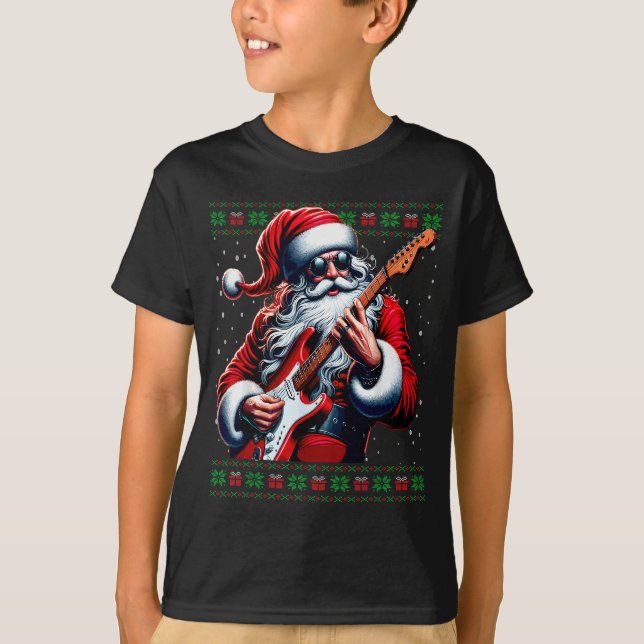 Camiseta Santa Guitar Musician Guitarist Ugly Christmas Swe (Frente)