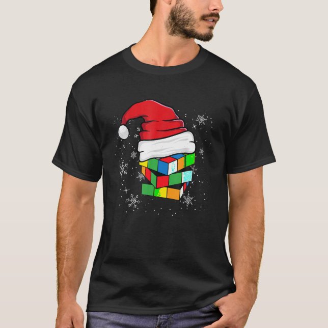 Camiseta Santa Hand Speed Cubing Quebra-cabeça Cuber Natal (Frente)