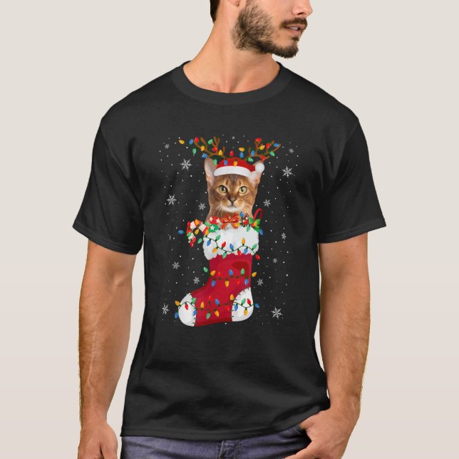 Camiseta Santa Hat Abyssinian Cat Animal Na Árvore Do Xmas  (Frente)