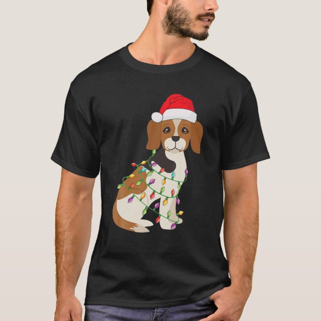 Camiseta Santa Hat Beagle Natal Ligeiramente Engraçado Cach (Frente)