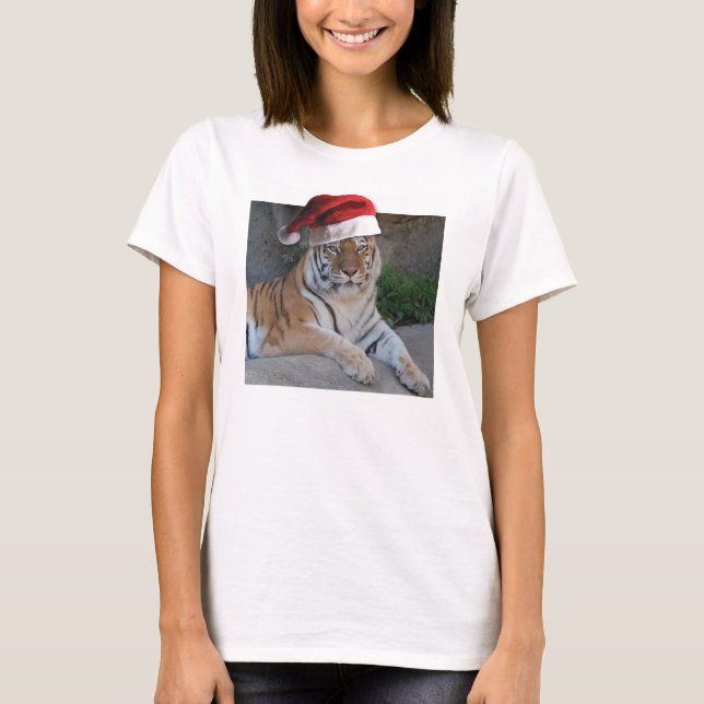 Camiseta Santa Hat Bengal Tiger (Frente)