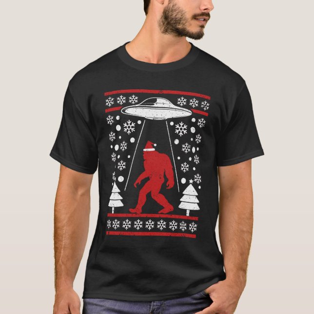 Camiseta Santa hat Bigfoot Alienígena Ufo Sasquatch (Frente)