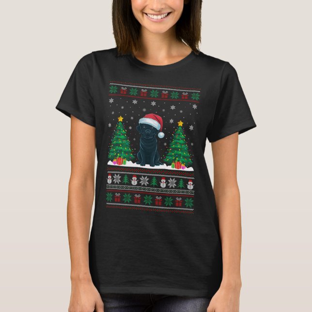 Camiseta Santa Hat Black Labrador Dog Xmas Tree Luzes Feias (Frente)