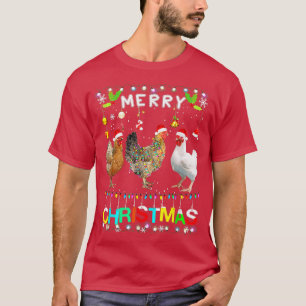 Camiseta Santa Hat Chicken Luz Xmas Feliz Encantada Christm