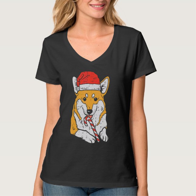 Camiseta Santa Hat Corgi Dog Christmas Xmas Men Women (Frente)