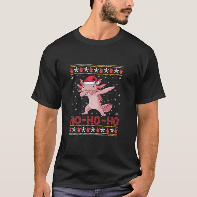 Camiseta Santa Hat Dabbing Axolotl Ho Ho Ho Engraçado Ugly  (Frente)