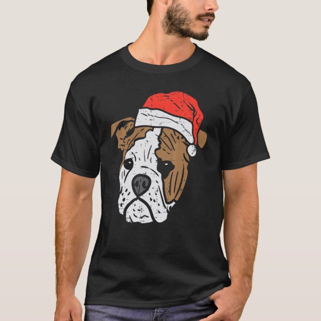 Camiseta Santa Hat English Bulldog Christmas Pet Dog  Owner (Frente)