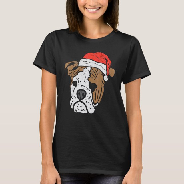 Camiseta Santa Hat English Bulldog Christmas Pet Dog  Owner (Frente)