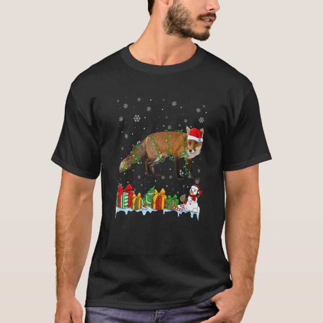 Camiseta Santa Hat Fox Christmas Lights (Frente)