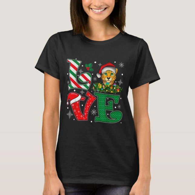 Camiseta Santa Hat Love Cheetah Animal Xmas Men Women Girls (Frente)