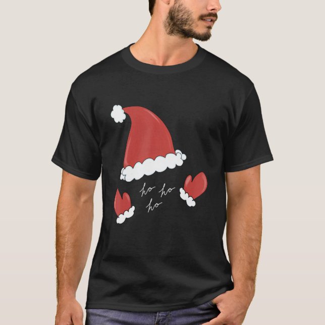 Camiseta Santa Hat Mittens Hohoho Ugly Sweater Family Appar (Frente)