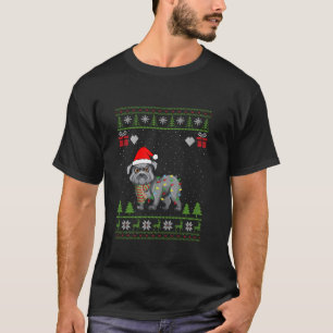 Camiseta Santa Hat Natal Luz O Buldogue Francês Ugly Xma