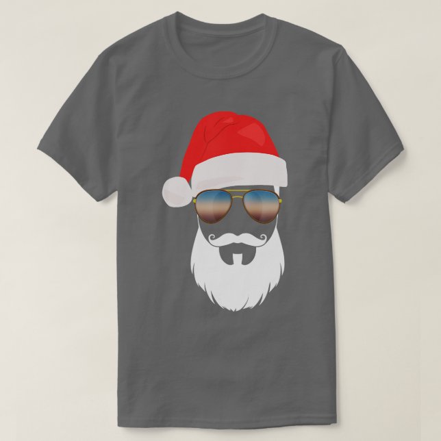 Camiseta Santa Hat Óculos escuros Papais noeis de barba pre (Frente do Design)