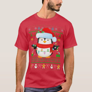 Camiseta Santa Hat Penguin Bird Xmas Luz Feia Pinguim Ch
