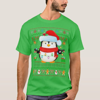 Camiseta Santa Hat Penguin Bird Xmas Luz Feia Pinguim Ch