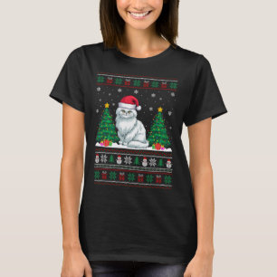 Camiseta Santa Hat Pérsia Cat Árvore de Natal Luz Feia S