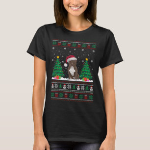 Camiseta Santa Hat Pitbull Cão Árvore de Natal Luzes Feias