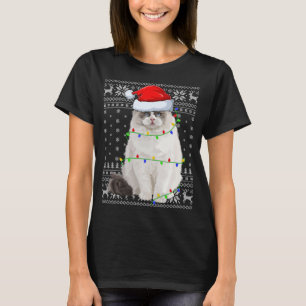 Camiseta Santa Hat Ragdoll Cat Xmas Iluminação Feia Ragdoll