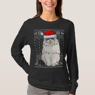 Camiseta Santa Hat Ragdoll Cat Xmas Iluminação Feia Ragdoll
