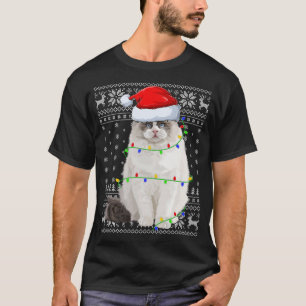 Camiseta Santa Hat Ragdoll Cat Xmas Iluminação Feia Ragdoll