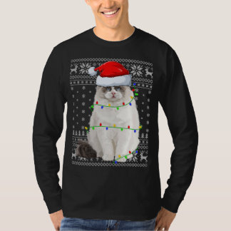 Camiseta Santa Hat Ragdoll Cat Xmas Iluminação Feia Ragdoll