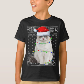 Camiseta Santa Hat Ragdoll Cat Xmas Iluminação Feia Ragdoll