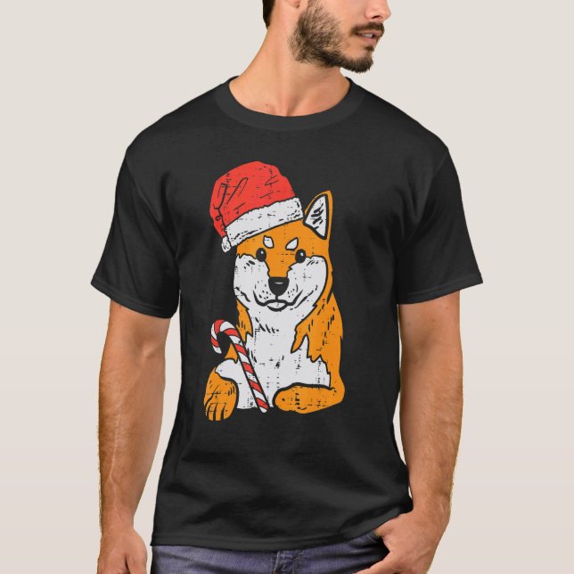 Camiseta Santa Hat Shiba Inu Akita Dog Christmas Xmas Doge  (Frente)
