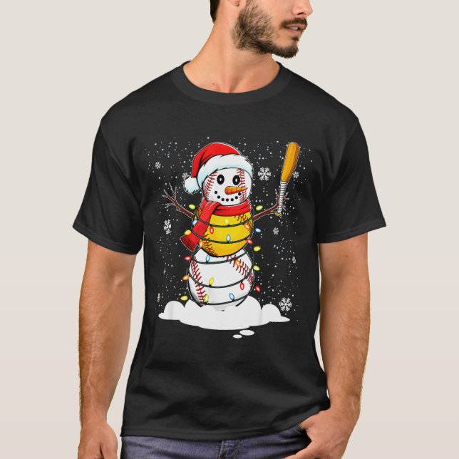 Camiseta Santa Hat Snowman Xmas Funny Baseball Softball Chr (Frente)