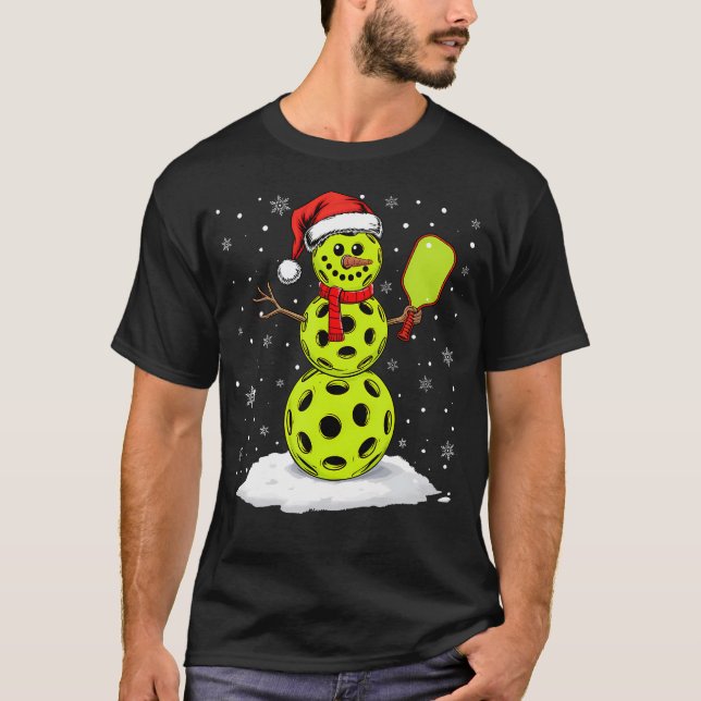 Camiseta Santa Hat Snowman Xmas Funny Pickleball Lover Chri (Frente)