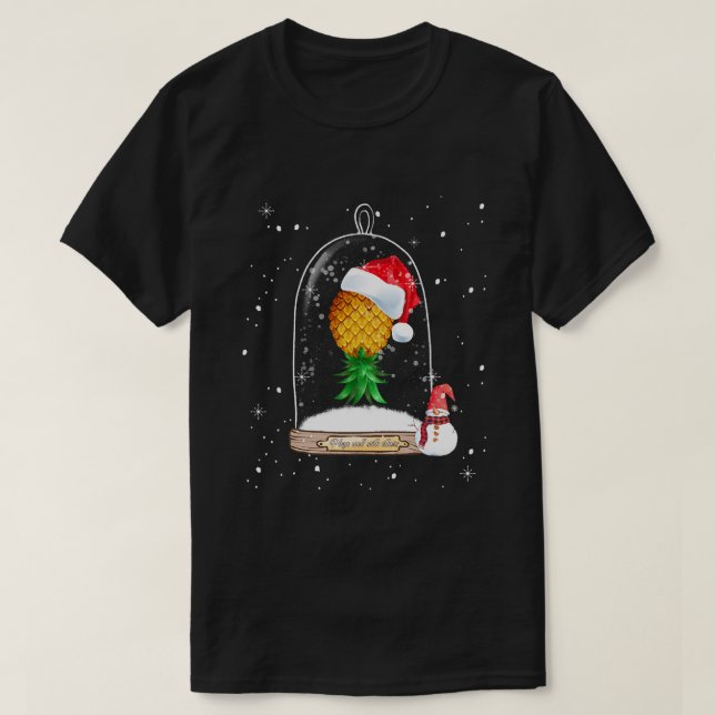 Camiseta Santa Hat Swinger para Baixo, Globo De Neve De Aba (Frente do Design)